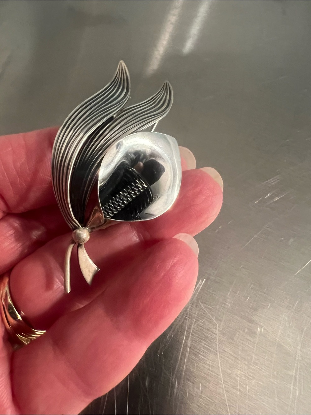 Vintage Denmark N.R.Fron Sterling Silver Lilly Flower Brooch - Sculptural